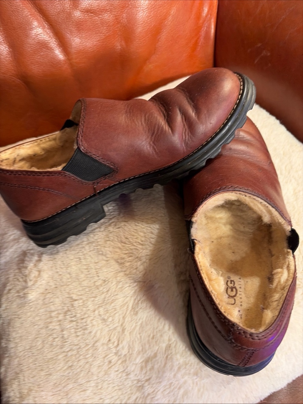 UGG Men's Chestnut Leather Slip-On Loafers with Shearling